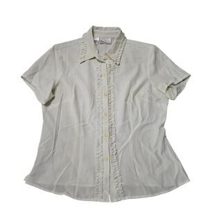 Kathy Che Size 12 White Blouse 1980s Button Up
